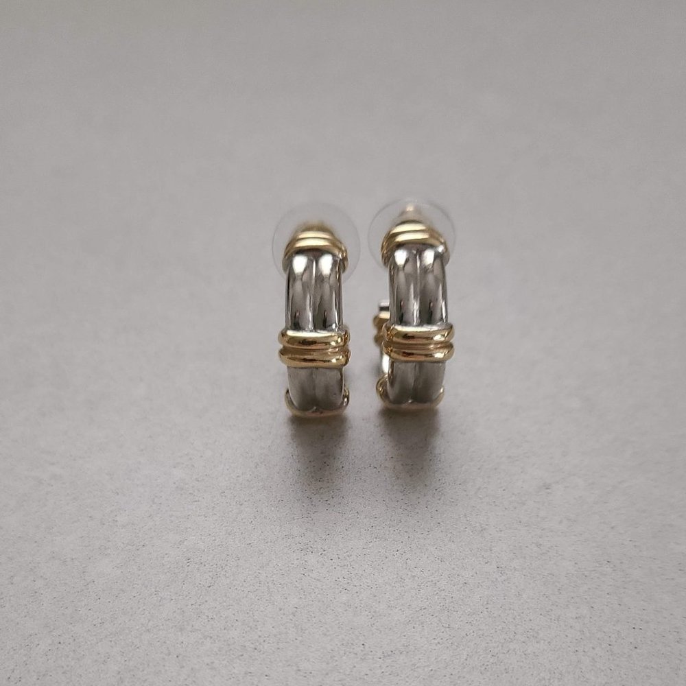 Gold & Silver Colored Thick Hoop Earrings - Picture 3 of 9